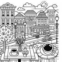 Cafe Scene Coloring Sheet Coloring Page