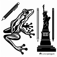 A Big Frog Jumping Over The Statue Of Liberty Coloring Page