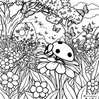 A Ladybug In A Blossoming Garden Coloring Page