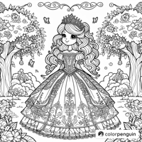 Princess In The Enchanted Garden Coloring Page