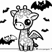 Chibi Giraffe With Bat Wings Coloring Page
