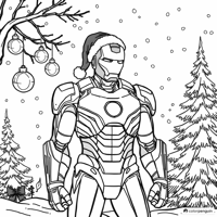 Iron Man With A Christmas Hat Coloring Page