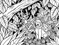Cheerful Monkey And Curious Lion Cub Coloring Page
