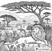 Lion On The African Safari Coloring Page
