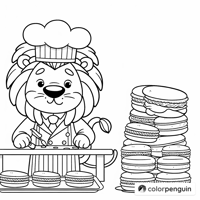 The Lion Pastry Chef Making Macarons Coloring Page