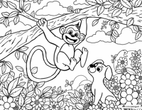 Cheerful Monkey And Curious Toto Coloring Page