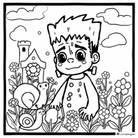 Friendly Frankenstein In A Flower Garden Coloring Page
