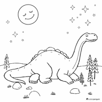 Brontosaurus Dreaming Under The Moon Coloring Page