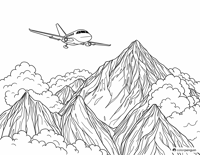 Airplane Above The Mountains Coloring Page