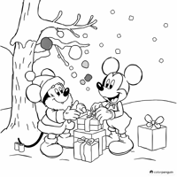 Mickey And Minnie Joyful Gift Surprise Coloring Page