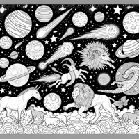Cosmic Wildlife Safari With Comets As Animals Coloring Page