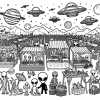 Intergalactic Market Coloring Page