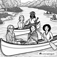 Canoeing Adventure With Friends Coloring Page