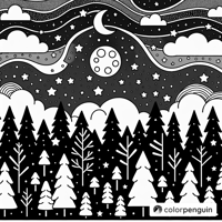 Abstract Forest Sky Coloring Page