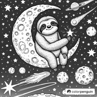 Sloth On The Moon Coloring Page
