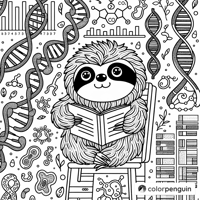 Sloth Studying Genetics Coloring Page