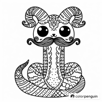 Horns And Mustache Snake Coloring Page