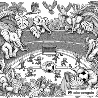 Jungle Soccer Showdown Coloring Page