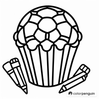 Soccer Ball Cupcake Coloring Page