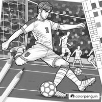 Soccer Player Shooting For Goal Coloring Page