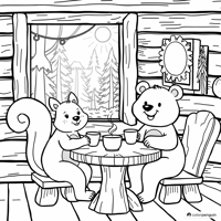 Bear And Squirrels Tea Time Coloring Page