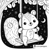 Cute Squirrel On A Swing Coloring Page