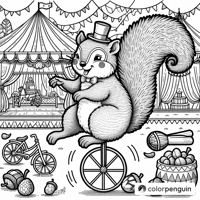 Squirrel At The Circus Coloring Page
