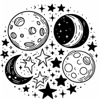 Stars With Moon Phases Coloring Page