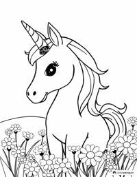Unicorn In A Field Of Daisies Coloring Page