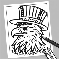 4th Of July Eagle Wearing An American Hat Coloring Page