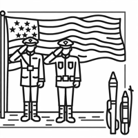 US Soldier Saluting American Flag Coloring Page