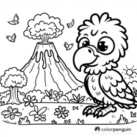 Cute Vulture At The Volcano Coloring Page