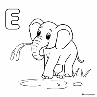 E Is For Elephant Spraying Water Coloring Page