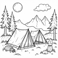 A Simple Camping Scene With A Fire Pit And Tent... Coloring Page