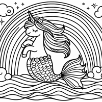 Unicorn With A Mermaid Tail On A Rainbow Coloring Page