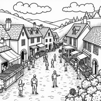 A Village Coloring Page