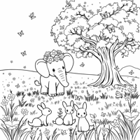 A Cartoonish Elephant Wearing A Crown Of Flowers... Coloring Page