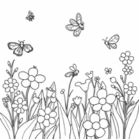 A Garden Full Of Butterflies Bees And Flowers Coloring Page