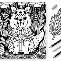 Dog In A Ghost Costume In A Corn Field Coloring Page