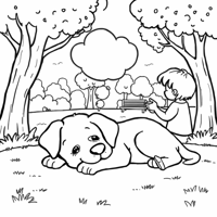 The Hurt Puppy Dreaming Of Playing With A Thought... Coloring Page
