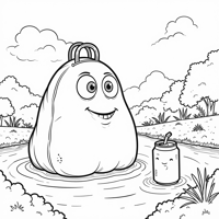 Sully The Bag Floats Down The River Next To A Soda... Coloring Page