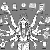 HR Girl With 8 Arms In Shiva Style Holding In Each... Coloring Page