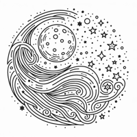 Galaxy Moon And Stars Coloring Page