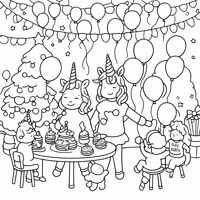 A Unicorn Comes To Party Coloring Page