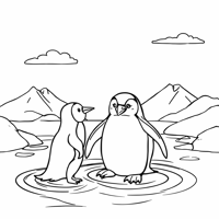 Generate Me An Image Of A Bear And A Penguin... Coloring Page