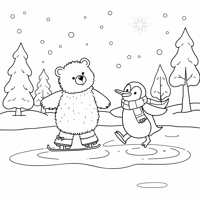 Generate Me An Image Of A Bear And A Penguin... Coloring Page