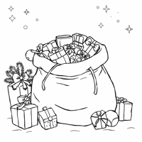 Generate Me An Image Of Santa Clauss Bag Full Of... Coloring Page