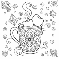 A Steaming Mug Of Hot Cocoa With Marshmallows... Coloring Page