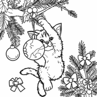 A Playful Cat Batting At A Christmas Ornament... Coloring Page