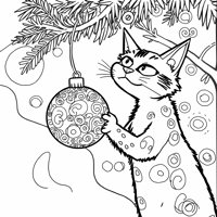A Playful Cat Batting At A Christmas Ornament... Coloring Page